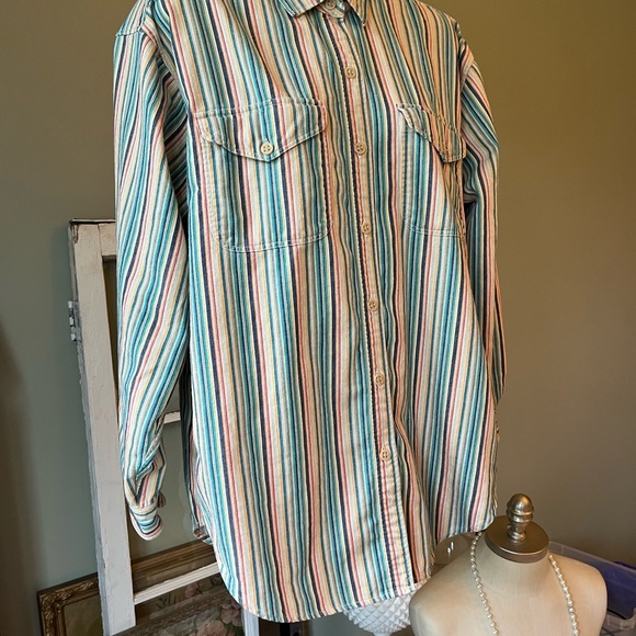 VINTAGE WOMENS DOCKER 100% COTTON BUTTON UP LONG SLEEVE STRIPED SHIRT SIZE MED - Picture 5 of 9
